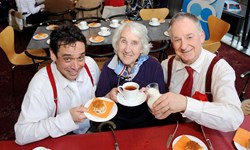 ACleanSweep performers Tim Licata and Ian Cameron with audience member Christine Macleod Photo by Greg Macvean.jpg