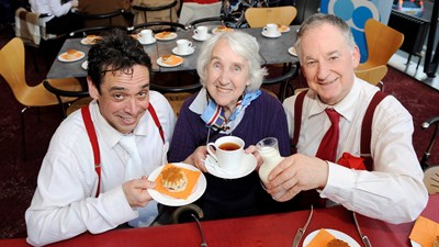 ACleanSweep performers Tim Licata and Ian Cameron with audience member Christine Macleod Photo by Greg Macvean.jpg