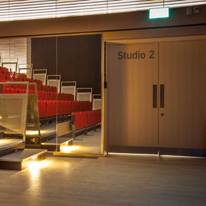 Seats and door inside The Studio 2