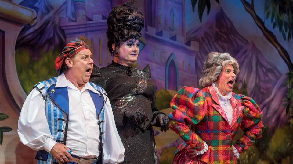 CINDERELLA Andy Gray as Buttons Grant Stott as Hibernia Hardup Allan Stewart as Fairy May Photo by Douglas Robertson.jpg