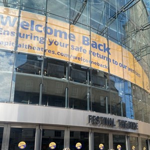 The Festival Theatre with 'Welcome Back' Signage