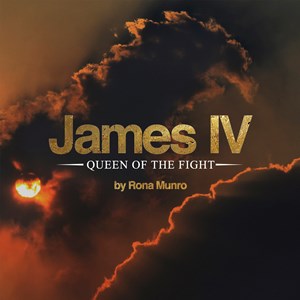 James IV: Queen of the Fight in golden text sits on top of a cloudy sky at sunset
