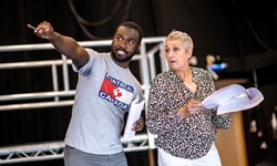 Thierry Mabonga and Blyth Duff in Rehearsal for James IV Queen of the Fight © Mihaela Bodlovic